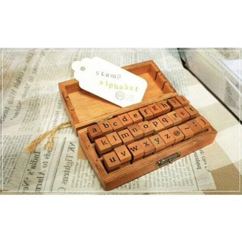 Free shipping wholesale NEW (50pcs/box) Creative Lowercase & Uppercase Alphabet wood rubber stamps set Wooden box