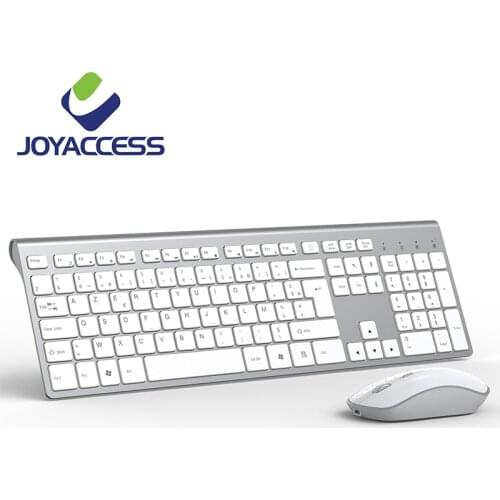 JOYACCESS 106 Keycaps 2.4GHz Wireless Keyboard and Mouse French/German/English/Italian/Spanish Rechargeable Keyboard Mouse Combo