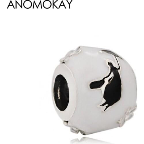 Anomokay New White Enamel Fairy Flying Beads fit Bracelet & Bangle Big Hole Round Charm for DIY Jewelry Making