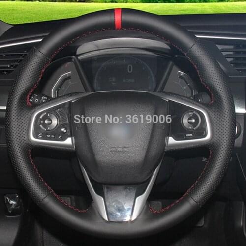 DIY Steering Wheel Cover Wrap Black Leather Hand Sewing For Honda Civic Civic 10th 2016-20