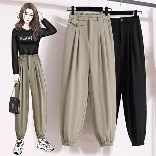 Black Straight Suit Plus Large Size Oversize Korean Vintage Clothes WomenS High Waist Trousers Fashion Pants For Girls
