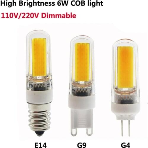 G9 G4 E14 LED 110V 220V 6W Dimmable LED Lamp 2609 SMD COB Bulb Lamp Light 360 Beam Angle Chandelier Lights Replace Halogen 10pcs