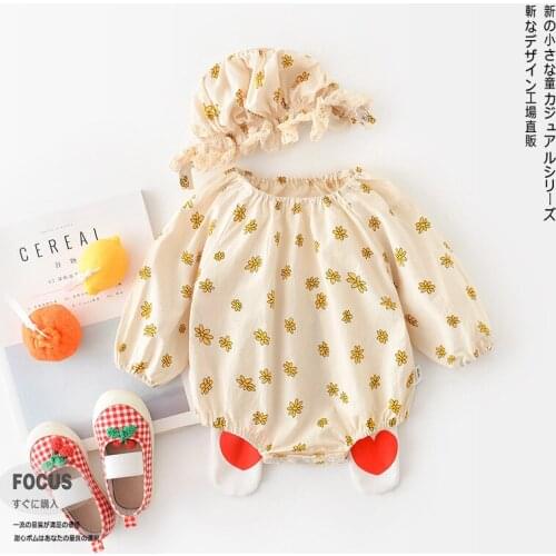 Infants Fall Clothes Sets Baby Girls Floral Printed Ruffle Rompers+Hat 2PCS Set Newborn Birthday Party Bodysuit Shooting 3-24M