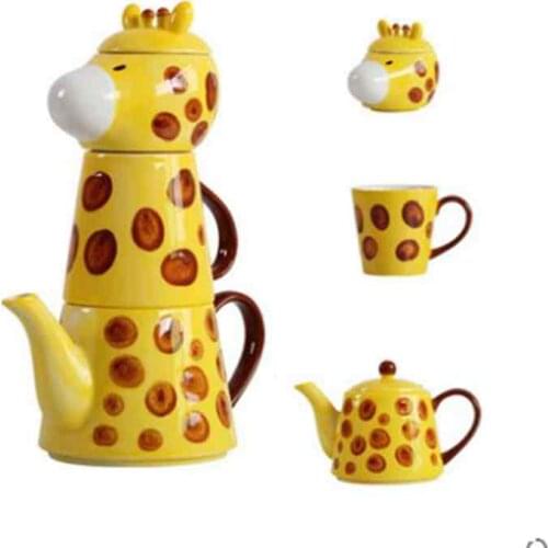 Jingdezhen cute cartoon animals Plutus Cat deer pig rabbit fox hand-painted under glaze color porcelain tea teapot cup gifts