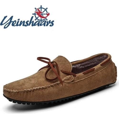 Mens Shoes Winter Warm Casual Shoes Short Plush Loafers for Men Slip-on Flats Handmade Suede Driving Boat Shoes Plus Size 38-49