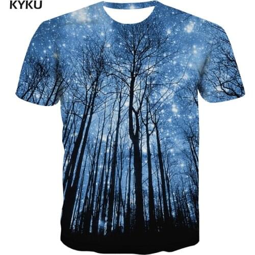 KYKU Brand Forest T-shirt Men Galaxy Tshirts Casual Blue Tshirt Printed Tree Funny T shirts Mens Clothing T shirts Printed Male