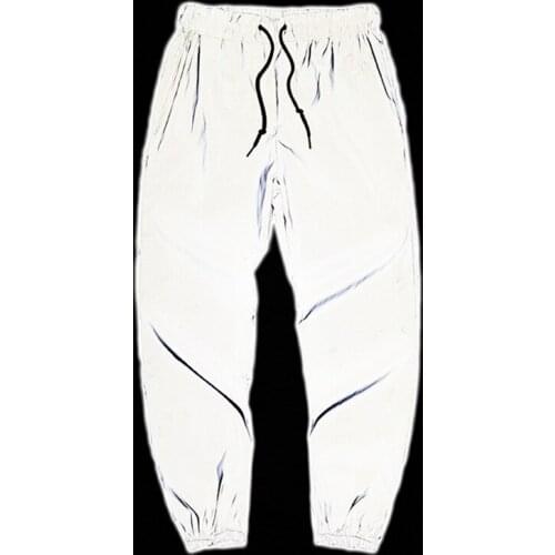 INS 2020 New Spring Mens and Womens Reflective Trousers Jogging Basketball Sports Hip-hop Belted Tie Belted Waist Harem Pants