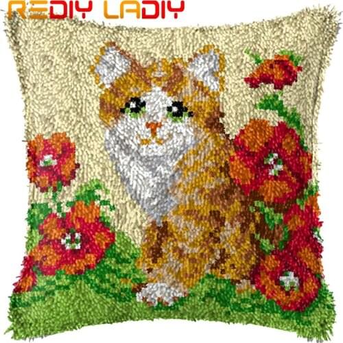 Latch Hook Kit Make Your Own Cushion Poppies Kitten Printed Canvas Crochet Pillow Case Latch Hook Cushion Cover Hobby & Crafts