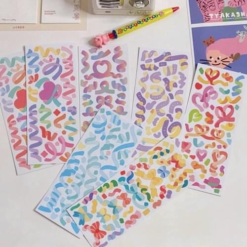 3 Sheets Color Ribbon Rainbow Sky Decorative Stickers Japanese Adhesive Sticker DIY Scrapbooking Album Journal Custom Stationery