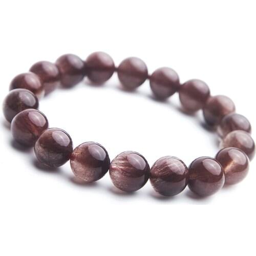 Genuine Natural Red Rutilated Quartz Crystal Stretch Round Beads Bracelet For Women Men 11mm