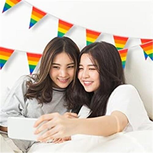 Newly Rainbow Pennant Banner Colorful Stripes String Flags Decoration for Garden Restaurant Courtyard