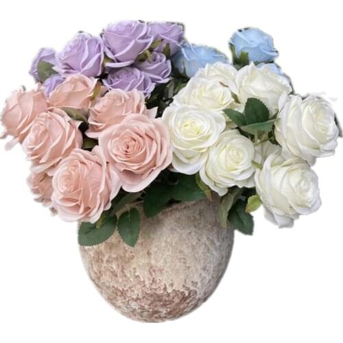One Artificial 9 Heads Rose Bouquet Flower 21" Oil Painting Effect Rose Bunch for Wedding Home Party Table Floral Decoraiton