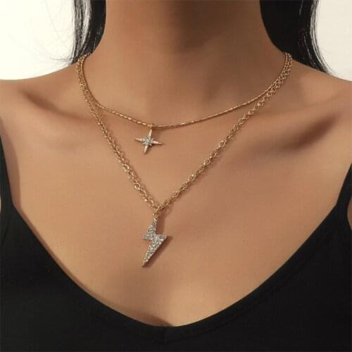 ORNAPEADIA Layered Crystal Necklace for Women Creative Couples Chain Bead Irregular Lightning Shaped Necklace Wholesale