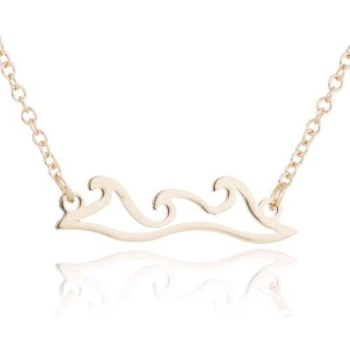 Punk Cool Stainless Steel Sea Wave Shaped Pendant Necklace Cute Wave Necklace Relax Beach Holiday Jewelry