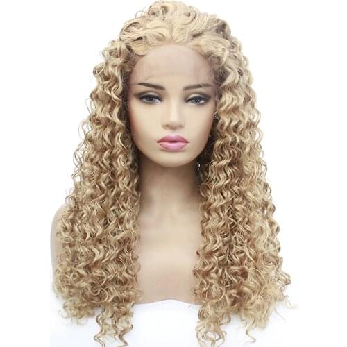 Cosplay Wig Afro Kinky Curly Natural Looking Blonde #27 Color Synthetic Lace Wig Heat Resistant Lace Front Curly Synthetic Wigs