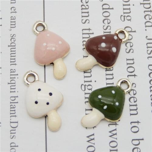 Julie Wang 8PCS Enamel Mushroom Charms Alloy Mixed Colors Gold Tone Mushroom Pendant Bracelet Jewelry Making Accessory
