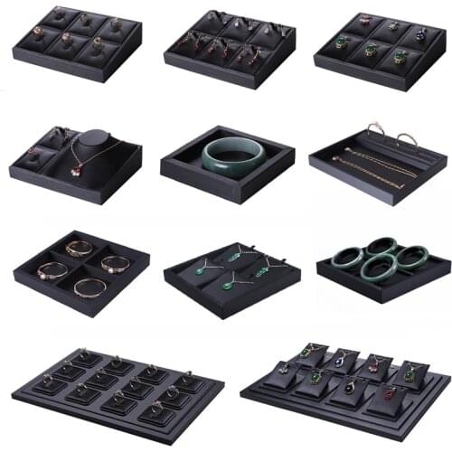 Superior Black PU Leather Ring Jewelry Display Tray Insert Charm Pendant Earring Accessories Bracelet Storage Stand Holder Shelf