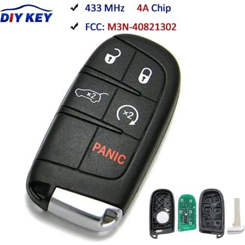 DIYKEY FCC ID: M3N-40821302 5 Button Remote Smart Car Key 433MHz PCF7953M / 4A Chip for Jeep Compass 2017 2018 2019 2020