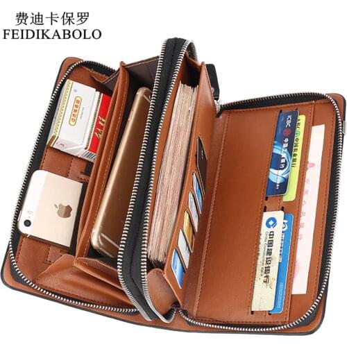 Luxury Wallets Double Zipper Leather Male Purse Business Men Long Wallet Designer Brand Mens Clutch Handy Bag carteira Masculina