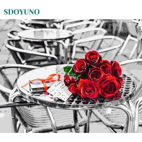 SDOYUNO DIY pictures by numbers Framed 60x75cm Painting By Numbers Nature Flowers Home Decor Digital Oil Painting On Canvas