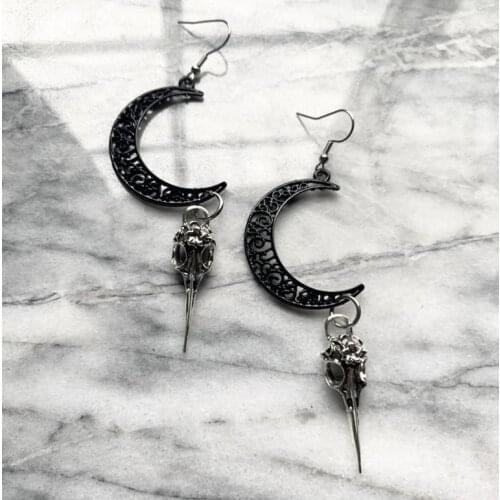 Witch Crescent Moon Crow Earring Black Moon Snake Sword Star Earrings Gothic Pagan Jewelry