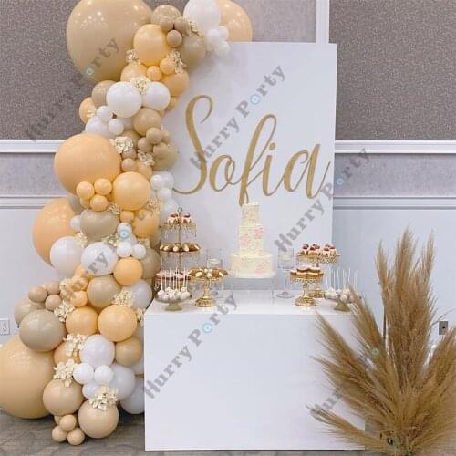 143pcs Double Layer Cream Peach Balloon Arch White Latex Ballon Garland Kit for Baby Happy Birthday Wedding Party Decoration