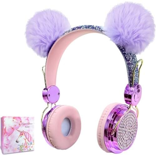 Cute Diamond Wireless Headphones With Microphone Girls Daughter Music Stereo Helmet Blue-tooth Headset for phone PC Gifts