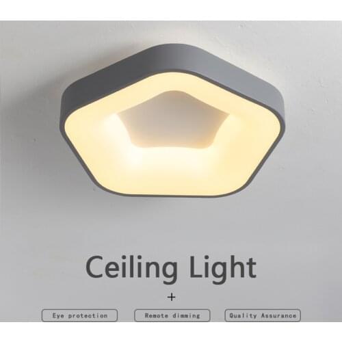 Modern Simplicity 18inch Pentagon Wrought Iron Ceiling Light LED Bedroom Study Remote Control Tricolor Features Easy to Install