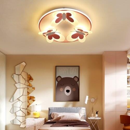 Led Ceiling Lamp Childrens Bedroom Princess Room Girl Study Modern Minimalist Model Creative Warm And Romantic Butterfly Lamps
