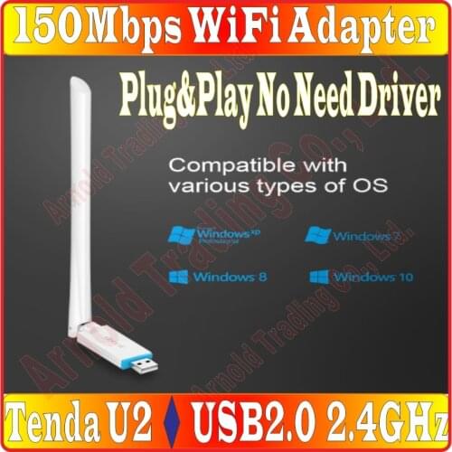 Tenda U2 N150 High Gain Wireless USB Adapter, 150Mbps Wifi Network Card Free Driver USB 2.0 Station,SoftAP Mode, 1*6dBi Antenna