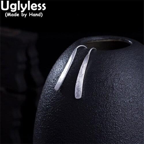 Uglyless Simple Long Geometric Blank Silver Earrings for Women Solid 925 Sterling Silver Ear Hooks Minimalist Fashion Jewelry
