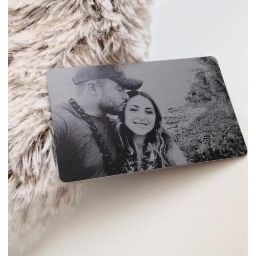 Engraved Laser Picture Wallet Insert Card Black Stainless Steel for Fathers Day Gift with Your Handwriting Personalized Design