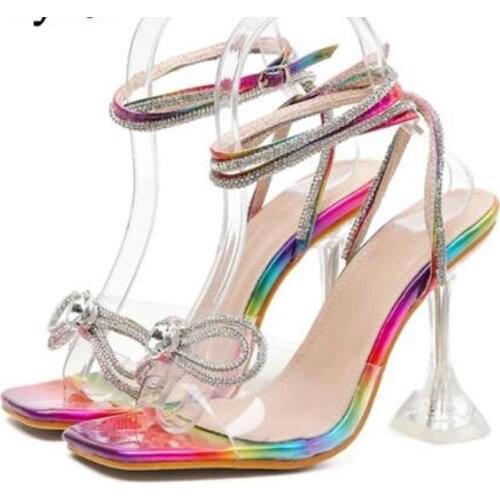 2021 Hot Women Gladiator Sandals Shoes Sexy White String Bead High Heels Sandals Summer Party Dress Shoes Buckles Size35-42