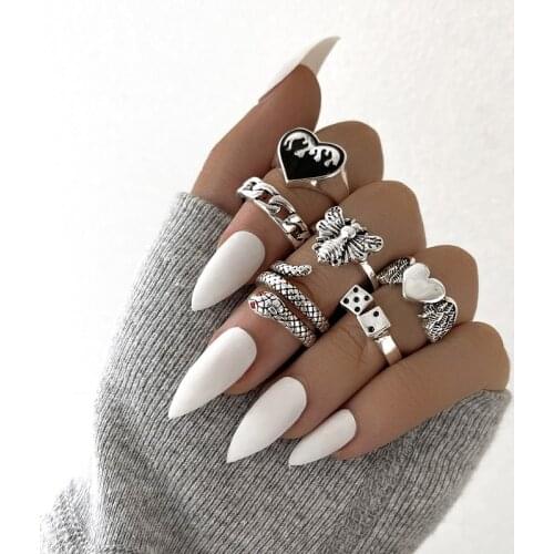 Vintage Silver Color Heart Wings Ring for Women Gothic Punk Steampunk Butterfly Animal Snake Ring Sets Party Jewelry 2021 Trendy