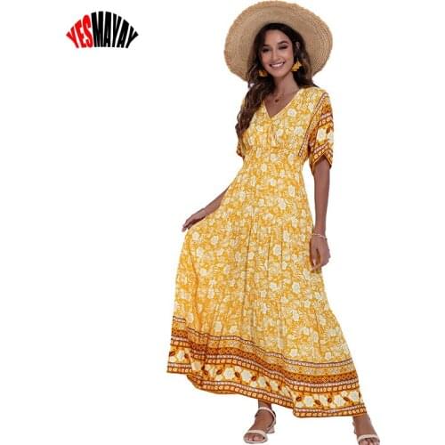 Maxi Summer Dress Women 2021 Vintage Beach Boho Dresses Robe Longue Femme Ladies Floral Print V-neck Long Woman Dress Fashion