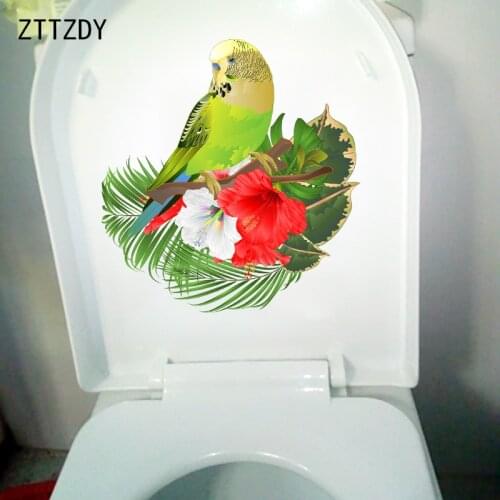 ZTTZDY 22.3CM×23.4CM Parrot On Hibiscus Creative Wall Stickers Mural WC Toilet Decor Home Accessories T2-0754