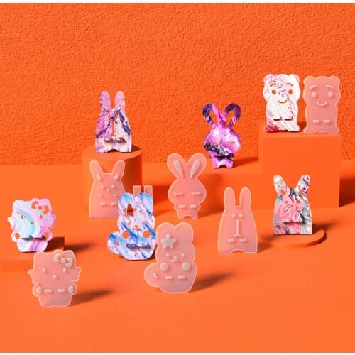 1Set Cute Animal Shape Phone Bracket Holder Silicone Mold Rabbit Cat Cellphone Stand Mold For DIY Epoxy Resin Crafts Making