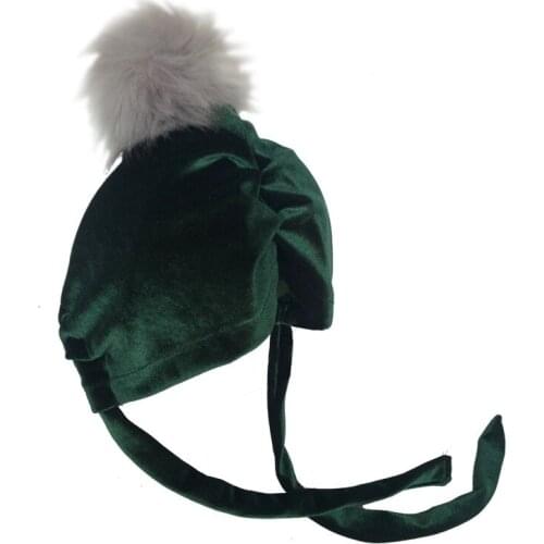 1pcs Kids Baby Hats Turbans Velevt Caps Children Beanie cap Wrinkle solid Caps Toddler cap Accessories with fur pompom ball