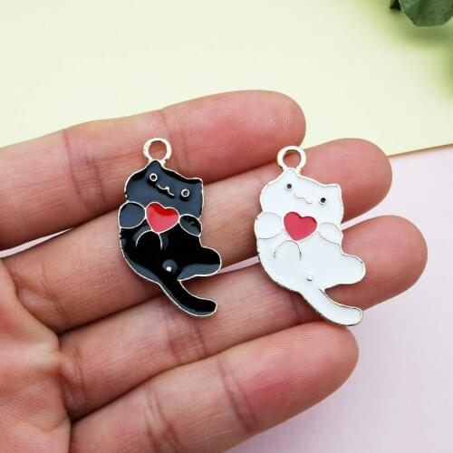 10pcs 30*17mm enamel cat charm for jewelry making handmade fashion charm bracelet charms DIY findings necklace pendant
