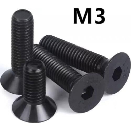 100PCS M3x6/25mm DIN7991 GB70.3 Screws Cap Black Hex Socket Flat Countersunk Head Machine Bolt Carbon Steel 10.9 Metric Thread