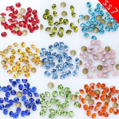 144pcs SS7 2.2mm Rivoli Czech crystal multi color beads pointed back Round beads Rhinestone Glitter Jewelry Nail Making DIY