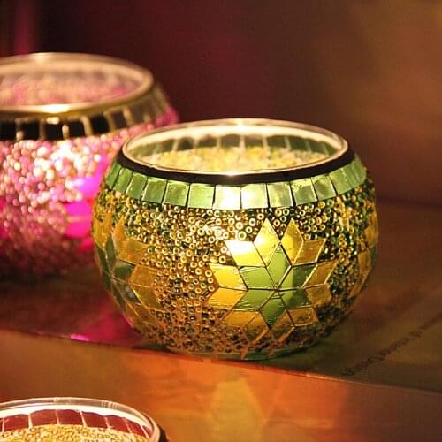 2pcs European Retro Mosaic glass candle holders romantic candlelight dinner candles cup furnishing articles