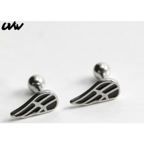 UVW545 2pc 16G Punk 316 Stainless Steel Wing Stud Earrings Vintage Helix Tragus Piercing Earrings for Men Pendientes Brincos