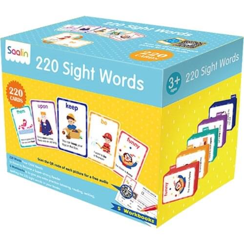 220 Sight Words +5 Workbooks Childrens English Card Set Classroom Flashcards Educational Toys for Children Juguetes Kids Games