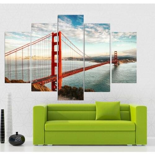 5 Piece Wall Art Canvas Painting Landscape Red Sea Bridge Poster Modern Home Decor Living Bedroom Modular Pictures