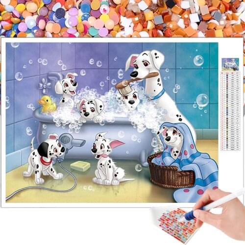 Cartoon Diamond Painting Mosaic Dalmatian Bathing Animal 5D DIY Full Round Square Rhinestone Embroidery Cross Stitch Picture Art