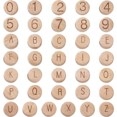 1 Bag Beechwood Beads Number Alphabet Flat Round Bisque Color Bracelet Necklace Earrings Bead DIY Jewelry Making Findings 15x7mm