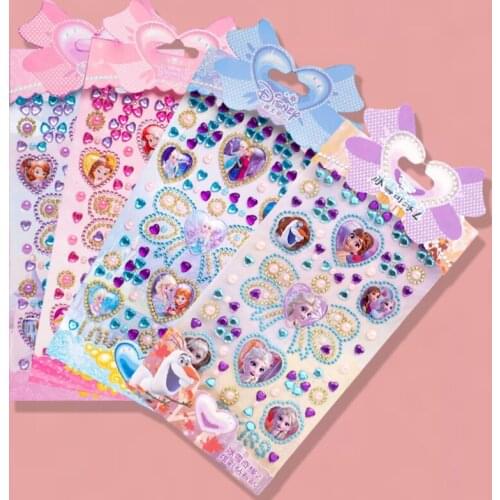 Cartoon Disney Frozen 2 Elsa Anna Diamond Stickers Sofia Princess Crystal Stereo Stickers Decoration For Kids Girls Makeup Toys
