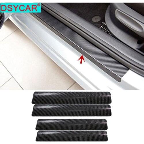 DSYCAR 4Pcs/Set Carbon Fiber Car Sill Sticker Kit for Universal Cars Flexible Bendable Door Bumper Protector Guard Scraper