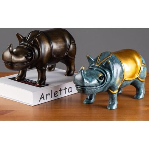 RHINOCEROS ART SCULPTURE LUCKY RHINO FIGURINE RESIN CRAFTS ABSTRACT ANIMAL STATUE CABINET HOME DECORATION WEDDING GIFT R4918